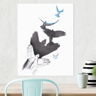 Poster Ilusão de sombras de mãos Pássaros voando Arte sur