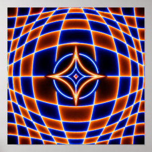 Poster Ilusão Óptica Estrela Vórtice Neon – Azul Laranja