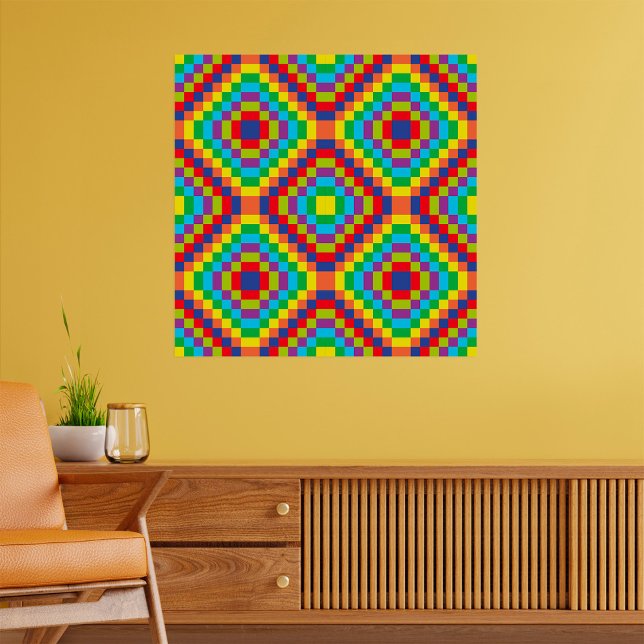 Poster Ilusão Óptica Geométrica Colorida Arco-Íris Retrô (Criador carregado)
