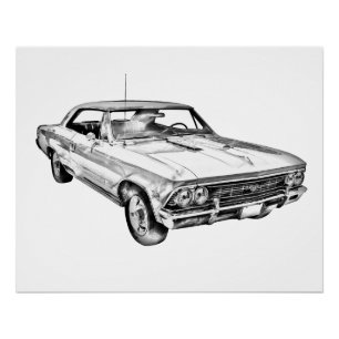 Pôster Ilustração 1966 de Chevy Chevelle SS 396
