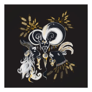 Pôster Ilustração a tinta preta e branca de Cabras Cant