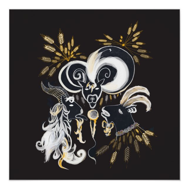 Pôster Ilustração a tinta preta e branca de Cabras Cantan (Frente)