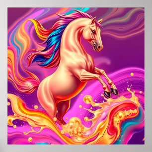 Poster Ilustração Abstrata de Cavalo Vibrante