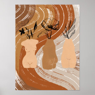 Poster Ilustração Abstrata de Mulheres Boho, Tons Terroso