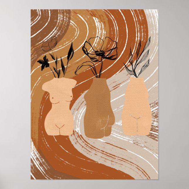 Poster Ilustração Abstrata de Mulheres Boho, Tons Terroso (Frente)
