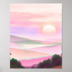 Poster Ilustração Abstrata de Paisagem Montanhosa Colorid
