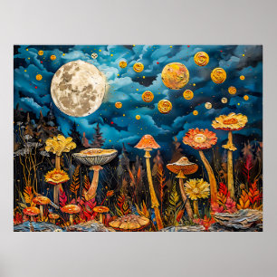 Poster Ilustração abstrata em aquarela da lua cheia sobre