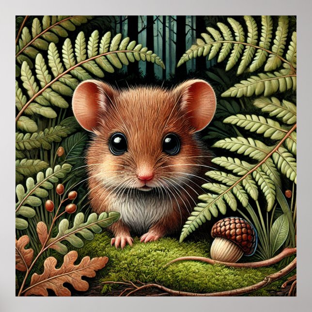 Poster Ilustração Adorável do Mouse Woodland - Floresta C (Frente)