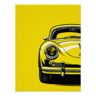 Pôster Ilustração Amarela de Arte Pop da Frente de Carro 