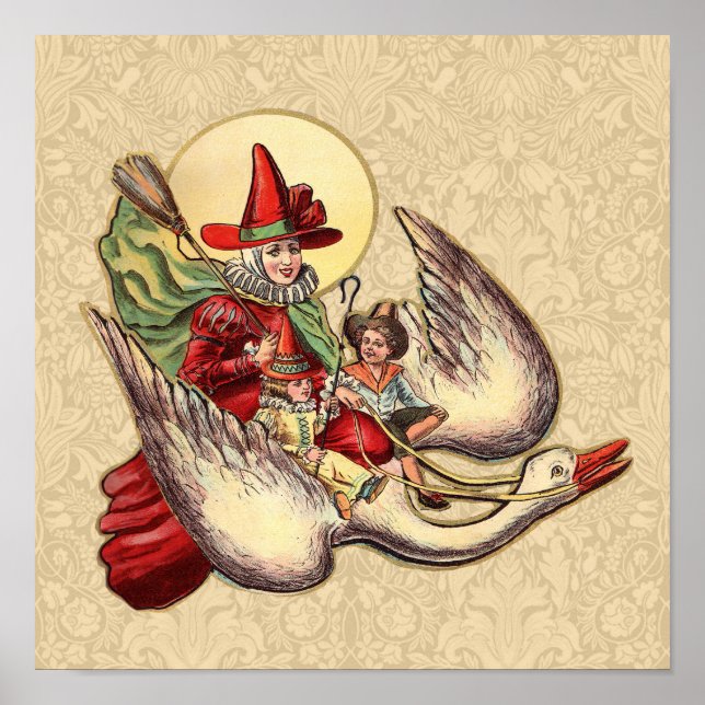 Poster Ilustração Antiga Infantil da Mamãe Gansa (Frente)