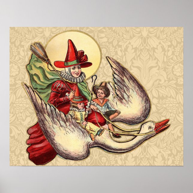 Pôster Ilustração Antiga Infantil da Mamãe Gansa (Frente)