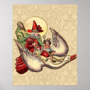Poster Ilustração Antiga Infantil da Mamãe Gansa