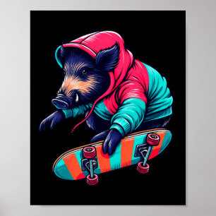 Poster Ilustração Ar de Javali Selvagem Legal e Funky de