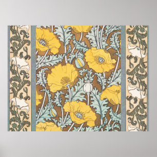 Poster Ilustração Art Nouveau Amarela Flor de Papoula