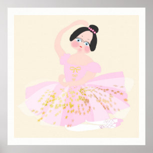 Poster Ilustração artística de Bailarina Rosa.