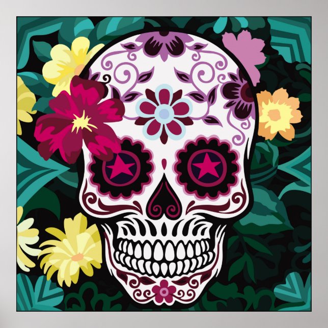 Poster ilustração artística de crânio ornamentsflower, cr (Frente)