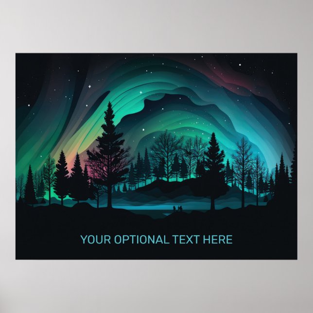Poster Ilustração Aurora Borealis de Texto Personalizado (Frente)