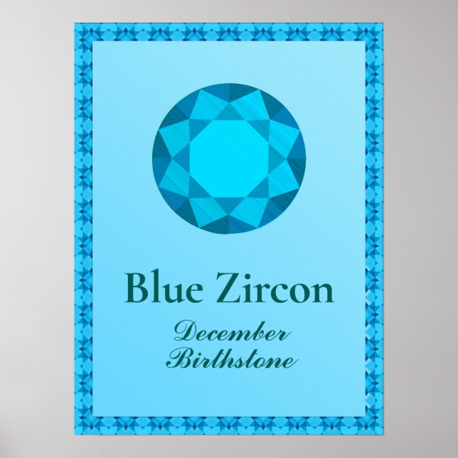 Poster Ilustração Birthstone para dezembro - Blue Zircon (Frente)