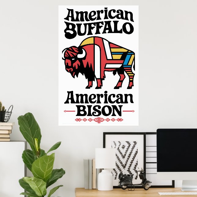 Poster Ilustração Bison Americana (Escritório em casa)