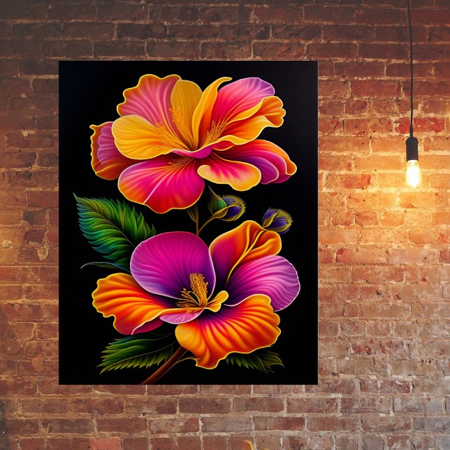 Poster Ilustração Botânica Amarela Floral Cor-de-Rosa (Criador carregado)