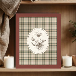 Poster Ilustração Botânica Floral Xadrez Vintagem