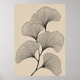 Poster Ilustração Botânica Minimalista da Folha de Ginkgo