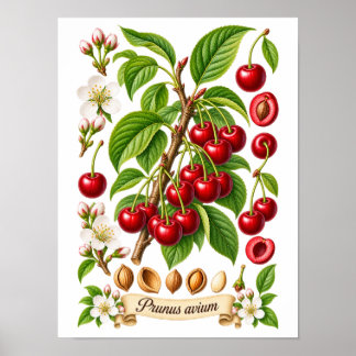Poster Ilustração Botânica Vintage de Cereja
