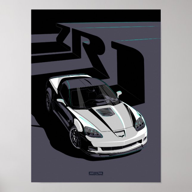 Poster Ilustração branca C6 ZR1 (Frente)