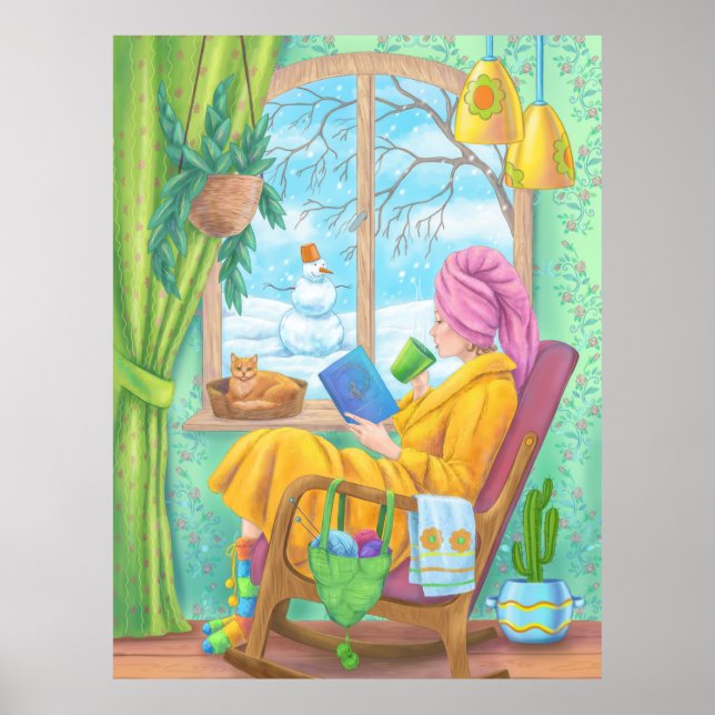 Poster Ilustração caseira aconchegante do inverno (Frente)