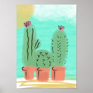 Poster Ilustração Cênica de Cacto em Vasos ao Sol