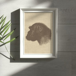 Poster Ilustração Chimpanzé Vintage em Burlap