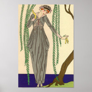 Pôster Ilustração cinzenta do vestido do tafetá do art