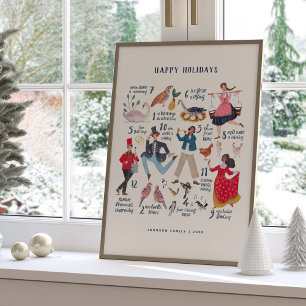 Poster Ilustração Clássica dos 12 Dias de Natal Fofa