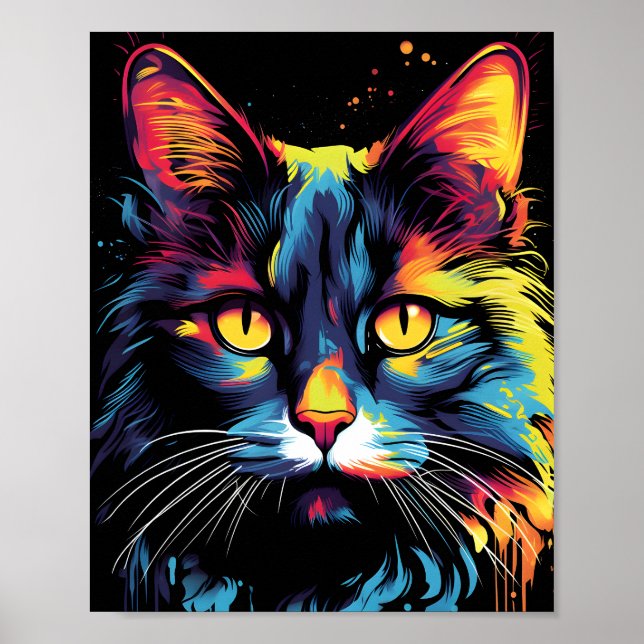 Poster Ilustração Colorida de Gatos (Frente)