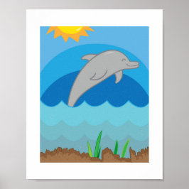 Poster Ilustração Colorida de Golfinho | Animal Marinho p