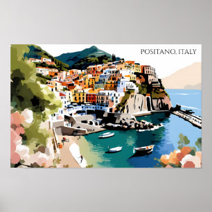 Poster Ilustração Colorida de Positano Itália Costa Amalf