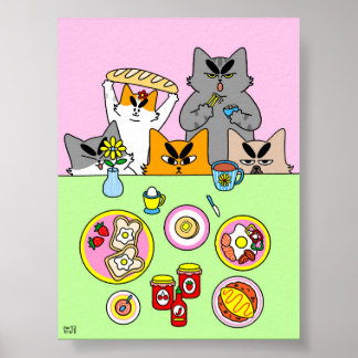 Poster Ilustração Colorida do Clube do Café da Manhã Gato