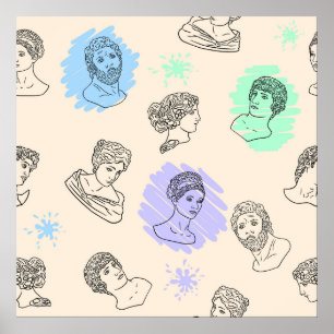 Poster Ilustração com os contornos das estátuas gregas. B