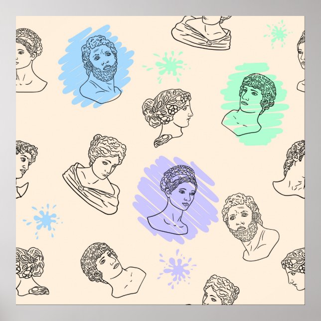 Poster Ilustração com os contornos das estátuas gregas. B (Frente)