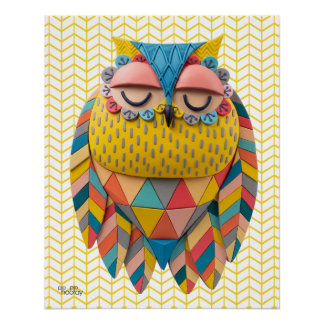 Pôster Ilustração com padrão de pássaro tribal 3D do Coru