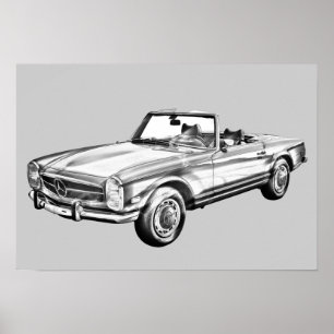 Pôster Ilustração conversível Mercedes Benz 280 SL