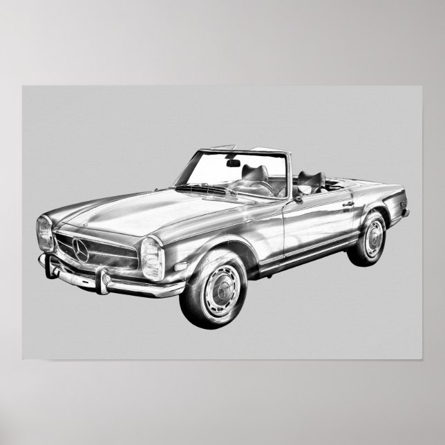 Pôster Ilustração conversível Mercedes Benz 280 SL (Frente)