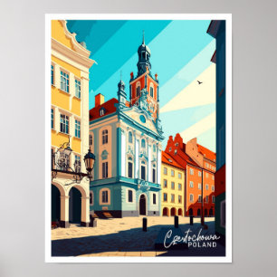 Poster Ilustração Czestochowa Polônia Viagem Vintage