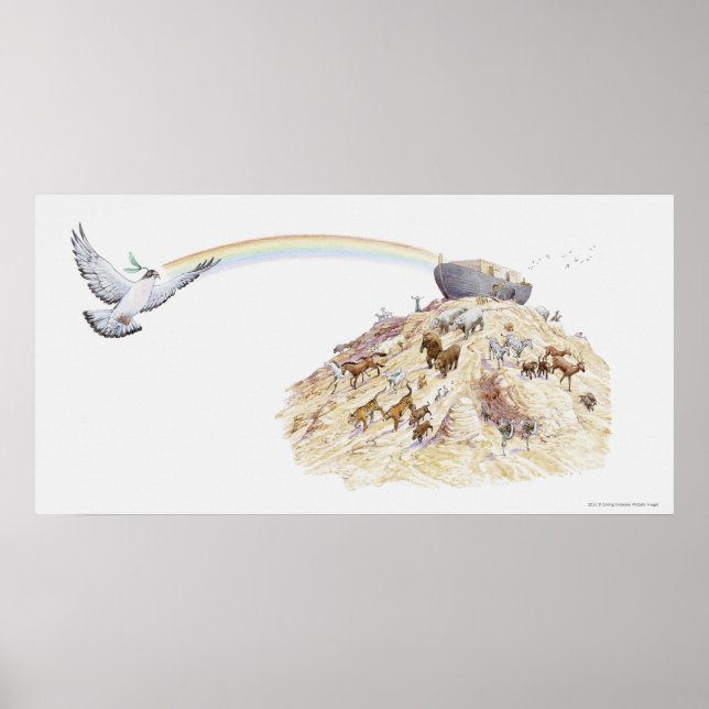 Pôster Ilustração da arca de Noé com animais saindo (Frente)