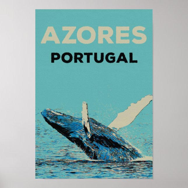Poster Ilustração da baleia-jubarte dos Açores em Portuga (Frente)