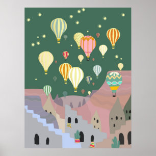 Poster Ilustração da Cappadoccia Kapadokya Balloon Nigh