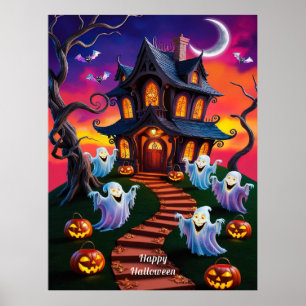 Poster Ilustração da Casa Assombrada de Halloween Spooky