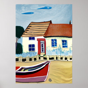 Poster Ilustração da Casa de Praia e Abstrato de Barco