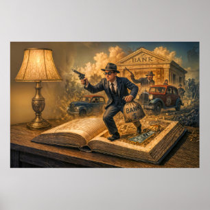 Poster ilustração da cena do livro de gangster 1920