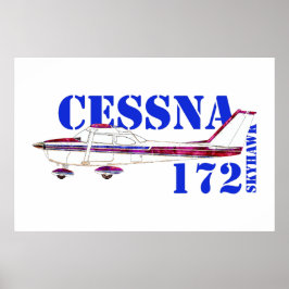 Poster Ilustração da Cessna 172 Skyhawk com Texto em Negr